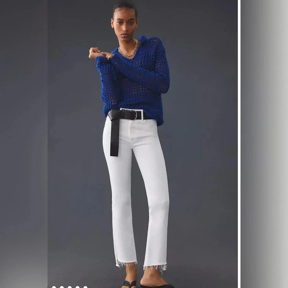 Mother The Insider Crop Step Fray Jeans in Cream Puffs